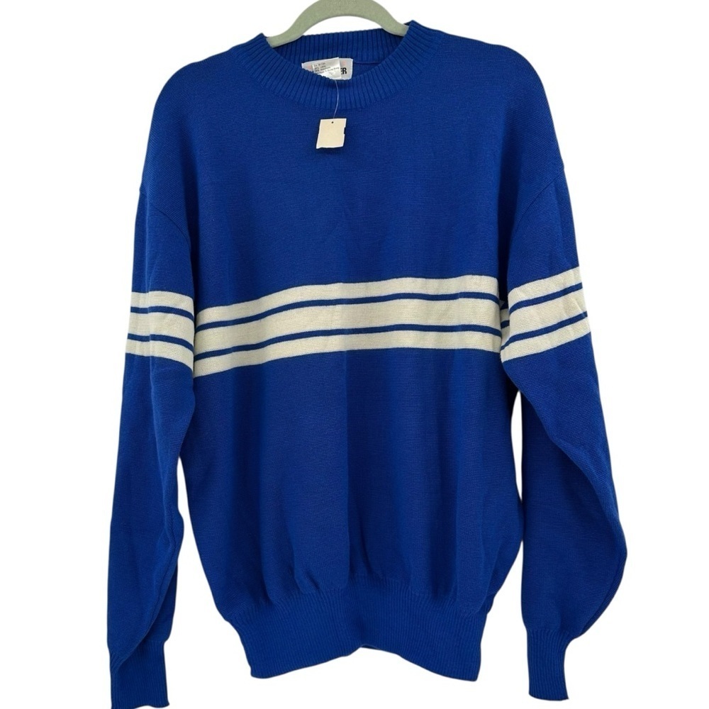 NEW Deadstock Vintager Obermeyer Men’s Blue and White Striped Men's‎ Sweater XL